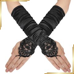 [Brand New] [BABEYOND] Wedding Gloves, Bridal Gloves, Lace Fabric, Fingerless, Bride Gloves, Floral Lace, Lightweight, for Weddings, Receptions, Concerts, Parties, Feminine, Short (B-Black)