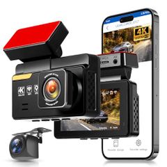 4K Front + 1080P Rear Dashcam with Front and Rear Cameras, Parking Surveillance, 170° Wide Angle + 120° Wide Angle, G-Sensor, Loop Recording, Overwrite Function, Reverse Link, Engine Link, 3-inch LCD Monitor, Compact Dashcam, ADAS/BSD/LCA Warning Function (da03d83b)