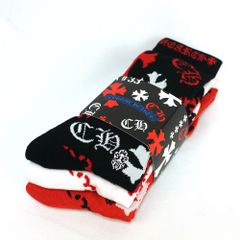 CHROME HEARTS STENCIL SOCKS, 3-pair set, Black, White, Red, Size M (approx. 25-27cm), Item No. 3166176354MB3MED465, Brand New, Unused