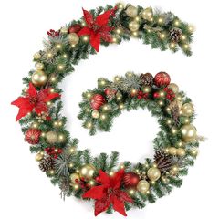 [Brand New] Christmas Decoration Garland Christmas Ornament Trinket Christmas Wreath 2.7m with LED Lights - Well Decorated Rattan Christmas Supplies Garden Decoration Rattan Pine Needle Trinket Elegant Entrance Door Window Party Decoration Rattan
