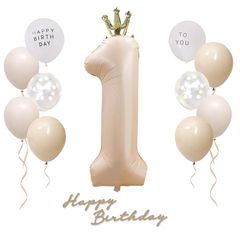 [Brand New] Iysoll 1st Birthday Decoration 40-inch Large Number Balloon, Dusty Colors, Birthday Decoration, One Year Old, Boat, Birthday Balloon, Number 1