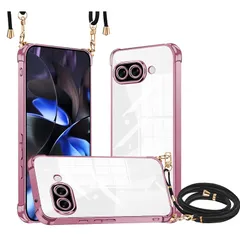 【新品】 Google Pixel 9a ケース クリア ショルダー 新型韓国 可愛い 薄型 軽量 TPU バンパー メッキ加工 耐衝撃 ピクセル9A カバー 首掛け 肩掛け 斜めかけ 縄掛けストラップ付き 1.5MM 取り外し調節可能な Pixel 9A ス