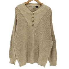 ユーズドフルギ USED古着 Appalachian Trail アパラチアントレイル 麻混 ハーフボタン ニットプルオーバー メンズ import：L