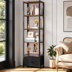 ★新品★Housolution オープンシェルフラック コーナーラック 6段 収納棚 本棚 引き出し付き リビング/寝室/キッチン/浴室BrownBlack 104f4b8a