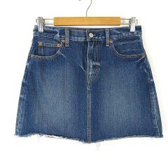 リーバイス Levi's デニム スカート 台形 ロゴ カットオフ ウォッシュ加工 ひざ丈 27 インディゴブルー