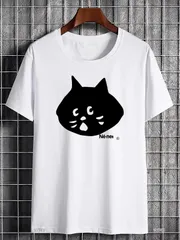 【送料無料】びっくり黒ネコ顔プリントTシャツ シンプルでレトロかわいいデザイン ねこ好き必見！さりげない存在感がおしゃれ 普段使いからプレゼントまで万能 新品 男女兼用 メンズ&レディース