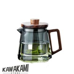 【新品?未使用】 ティーポット 透明 耐熱ガラス 透明 茶ポット木製蓋付き 茶こし付き フルーツティー リーフティー 花茶 麦茶 緑茶-茶道道
