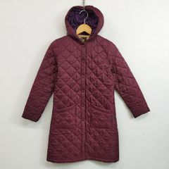 LAVENHAM ラベンハム キルティング ロング コート 中綿 フード付き スナップボタン 軽量 イギリス製 アウター レッド 36 I592