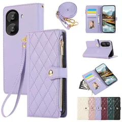 【新品】 For Xiaomi Poco X7 Pro 5G ケース 手帳型 シャオミ ポコX7プロ ケース ショルダー ひし形柄 Poco X7 Pro カバー 人気 女性 ポコ X7 Pro ケース 肩掛け カード収納 ジップ付き財布 横置き機能 シンプル