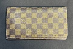 ルイヴィトン LOUIS VUITTON 長財布 二つ折り財布 ダミエ エベヌ ポルトフォイユ ブラザ N60017 ブラウン 茶 メンズ レディース フラップ 札入れ 小銭入れ ロングウォレット サイフ 19cm 中古 訳あり ジャンク ダメージ有