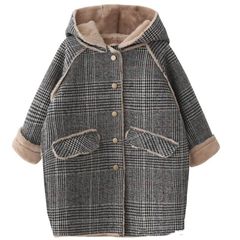 Kids' Outerwear - Immediate Purchase OK - Girls & Boys - Warm Winter Clothing - Fleece-lined Coat - Thick Coat - Checkered Pattern - Junior Size - Hooded - Fleece Lined - Long Coat - Wool Coat - Jacket - Long Sleeves - Children's Clothing xkxiaoz191