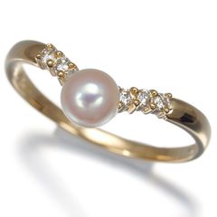 TASAKI タサキ リング パール 真珠 4.7mm ダイヤ ダイヤモンド 0.08ct 一粒 10.5号 K18YG #200668
