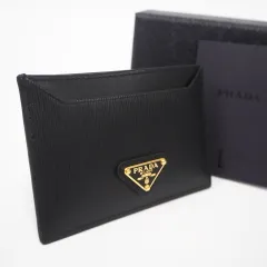 ★3日以内返品可★ 美品 PRADA プラダ ヴィッテロムーブ トライアングルロゴ カードケース 1MC208 カードケース ブラック ゴールド カーフレザー メンズ