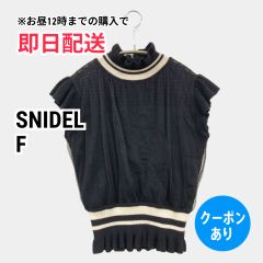 SNIDEL スナイデル ニット/セーター F ブラック ウール・ニット ナイロン チュール 無地 ライン柄 ショート丈 半袖 タートルネック/ハイネック レディース