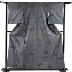 【美品】 大島紬 身丈157.5cm 裄丈63cm S 袷 証紙 櫛 かんざし 黒灰 正絹 秀品 【中古】