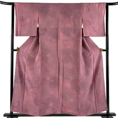 小紋 身丈153cm 裄丈63.5cm S 袷 菊 ぼかし 赤紫 正絹 優品 【中古】