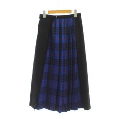 B&Y ユナイテッドアローズ BEAUTY&YOUTH ビューティー&ユース ロングスカート S 黒 青 チェック柄 プリーツ /JP