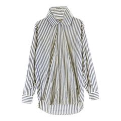 JIL SANDER (ジルサンダー) オーバーサイズ ハイネック ストライプ長袖シャツ ホワイト/ブルー JSMT602827MT24521012