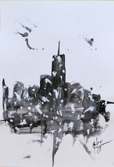 原画#640 雨 黒猫 パリ フランス 水彩画 ドローイング インテリア