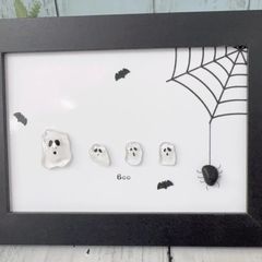 シーグラスアート シーグラス ハロウィン 秋 アート ミニアート オバケ クモ