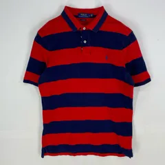古着 ポロ・ラルフローレン POLO RALPH LAUREN 鹿の子 半袖シャツ ワンポイント ロゴ刺繍 ポロシャツ L  レッド系 ボーダー メンズ