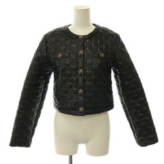 ダーリッチ Darich レザージャケット ノーカラー 中綿 フェイクレザー 総柄 F 黒 ブラック /HS ■OS