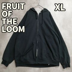 フルーツオブザルーム ジップパーカー 黒 XL 無地 裏起毛【こ649】