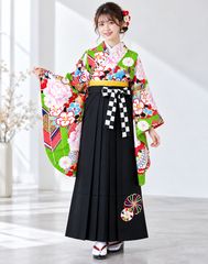 二尺袖 着物 4点セット 長襦袢 帯 黄緑色 百花繚乱 ショート丈 生地は