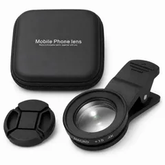 スマホ用マクロレンズ 15倍レンズ クリップ式 接写レンズ 花 小物 商品撮影 収納ケース 保護キャップ付き LittleApartment