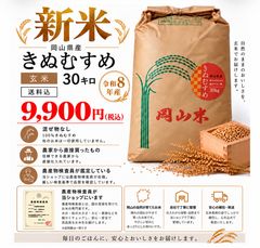 岡山県産 きぬむすめ 玄米30kg 単一原料米 - メルカリ