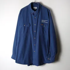 香港製 Carhartt カーハート ワークシャツ 長袖シャツ 企業ロゴ ネイビー XL/ 古着 ヴィンテージ