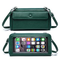 【新品】 ボントラン(Borntorun) スマホショルダー ウォレットショルダーバッグ スマホポーチ スマホポシェット スマホ収納バッグ 入れたまま操作できる タッチできる 入れたままタッチ グリーン 1
