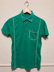 (^w^)b 希少モデル FRED PERRY フレッドペリー 半袖 ポロシャツ F1169 メンズ S グリーン ホワイト パイピング 胸ポケット ローレル ロゴ 刺繍 カノコ ヒットユニオン 日本製 古着 レアカラー 緑 白 OM14203MR