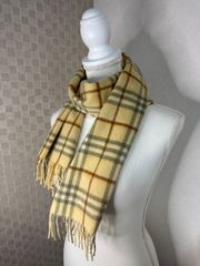 【美品】 BURBERRY バーバリー ノバチェック柄 カシミヤ 100％ フリンジ マフラー P2139