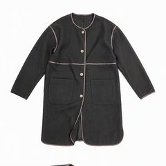 ikka イッカ パイピング ロングコート M 黒