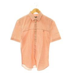 サルヴァトーレフェラガモ Salvatore Ferragamo シャツ ボーダー柄 半袖 ガンチーニ M オレンジ 白 ホワイト /CX ■GY13