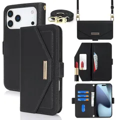 【新品】 【Hamany】 対応 いphone18promax ケース 手帳型 スマホ ショルダー 鏡 いphone17pro max ケース -黒
