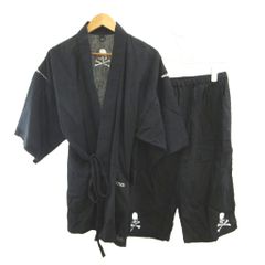 マスターマインド mastermind JAPAN 甚平 上下セットアップ スカル柄 ドクロ柄 男性和服 麻 リネン混 S 黒 ブラック 半袖 ハーフパンツ トップス /YU ■GY19