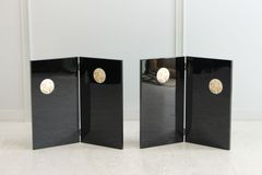 屏風 二曲 一双 ミニ屏風 飾り屏風 黒塗 菖蒲 蝶 花柄 節句 端午の節句 五月人形 兜 雛人形 パーテーション 衝立 目隠し 2つ折り 折りたたみ 和風 和室 床の間 ディスプレイ 背景 箱付き インテリア 레트로 S