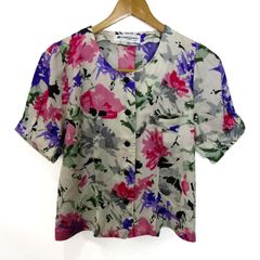ピエールバルマン ブラウス シャツ トップス 半袖 花柄 パフスリーブ レディース B-82サイズ ホワイト PIERRE BALMAIN 【中古】