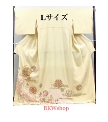 特価品　＜現品限り＞　used　正絹　色留袖　袷　５つ紋　Ｌサイズ　レトロ柄　着物　親族　結婚式　リメイク