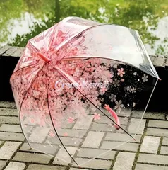 1本の桜柄プリント傘 - キュートなスタイル 防水 手動開閉 8本骨スチールフレーム プラスチック製キャノピー＆ハンドル 鉄製シャフト - 雨天や晴天の屋外使用に最適 xzzhang163