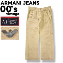 00s archive ルーマニア製 アルマーニ ジーンズ ARMANI JEANS リネン 混紡 ワーク パンツ トリプルステッチ ジップアップ ロゴ エンブレム SIMIN T S．P．A 32 ベージュ メンズ