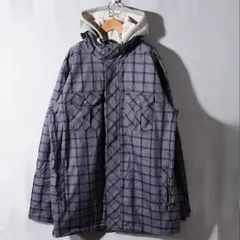 00s Nike 6.0 ナイキ フーディー ジャケット 2XL ナイロン チェック柄 裏側メッシュ フーディ 刺繍 ロゴ スポーツウェア ダークグレー オーバーサイズ 古着 Z171