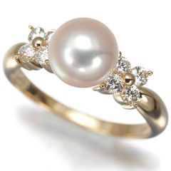 TASAKI タサキ リング パール 真珠 6.8mm ダイヤ ダイヤモンド 0.24ct フラワー 一粒 7号 K18YG #200669