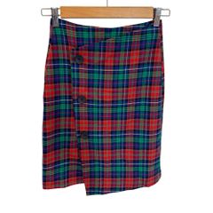 ベルシュカ Bershka ミニスカート チェック柄 ラップ風 台形 フロントボタン EUR XS USA MEX 24 マルチカラー（赤 緑 青 ブルー） /TD ■ECF007
