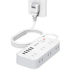 Mscien 延長コード 2m 電源タップ タコ足配線 電源コード 6個AC口 4個USB-A 1個USB-C 電源タップ usb スイッチ付き 雷ガード 横差し 蛸足コンセント タップ コンセント 分岐 たこあし oa マルチタップ 延長 コード オシャレ