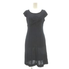 ハナエモリ HANAE MORI 美品 半袖ワンピース ひざ丈 ボートネック フレンチスリーブ フレア L 紺 ネイビー /OB ■GY80
