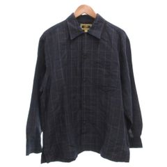 ジョセフアブード JOSEPH ABBOUD 美品 長袖シャツ 麻 リネン混 チェック柄 L 紺 ネイビー 胸ポケット /IB ■ECF008