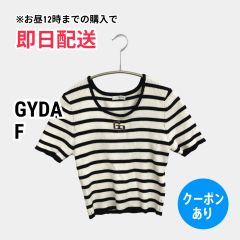 GYDA ジェイダ Tシャツ/カットソー F ボーダー柄 ワンポイント ショート丈 半袖 Uネック レディース